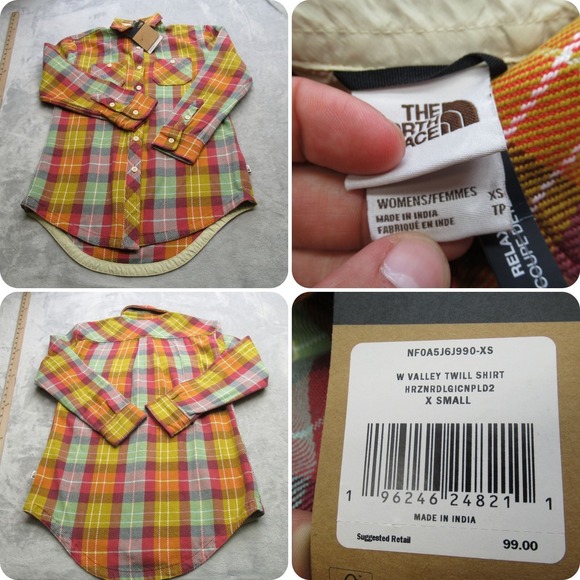 The North Face Shirt Womens XS Yellow Plaid Valley Twill Relaxed Heavyweight NEW - Picture 1 of 15